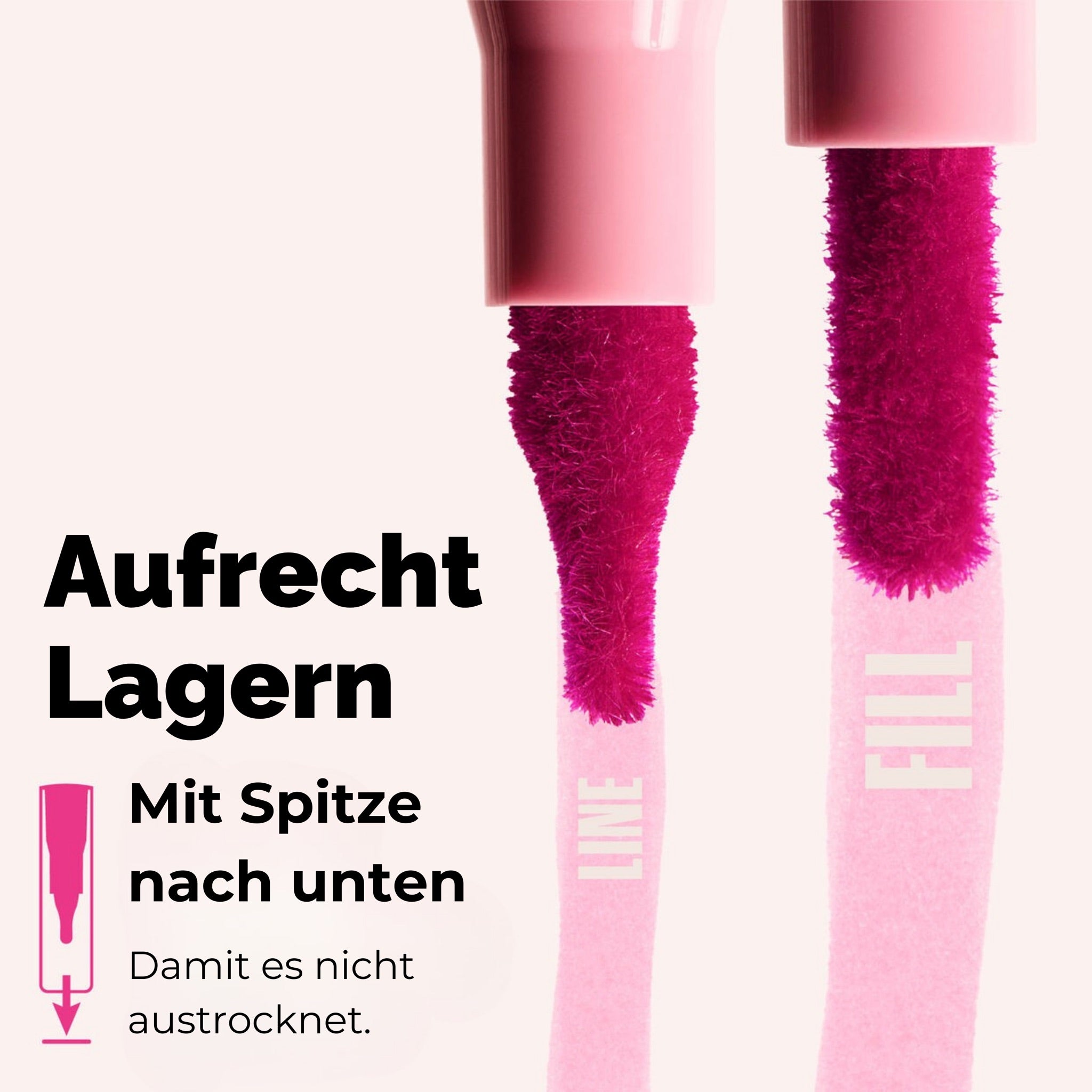 Lagerhinweis COCOSKN Lip Contour Stain: aufrecht mit Spitze nach unten lagern, damit die Formel nicht austrocknet