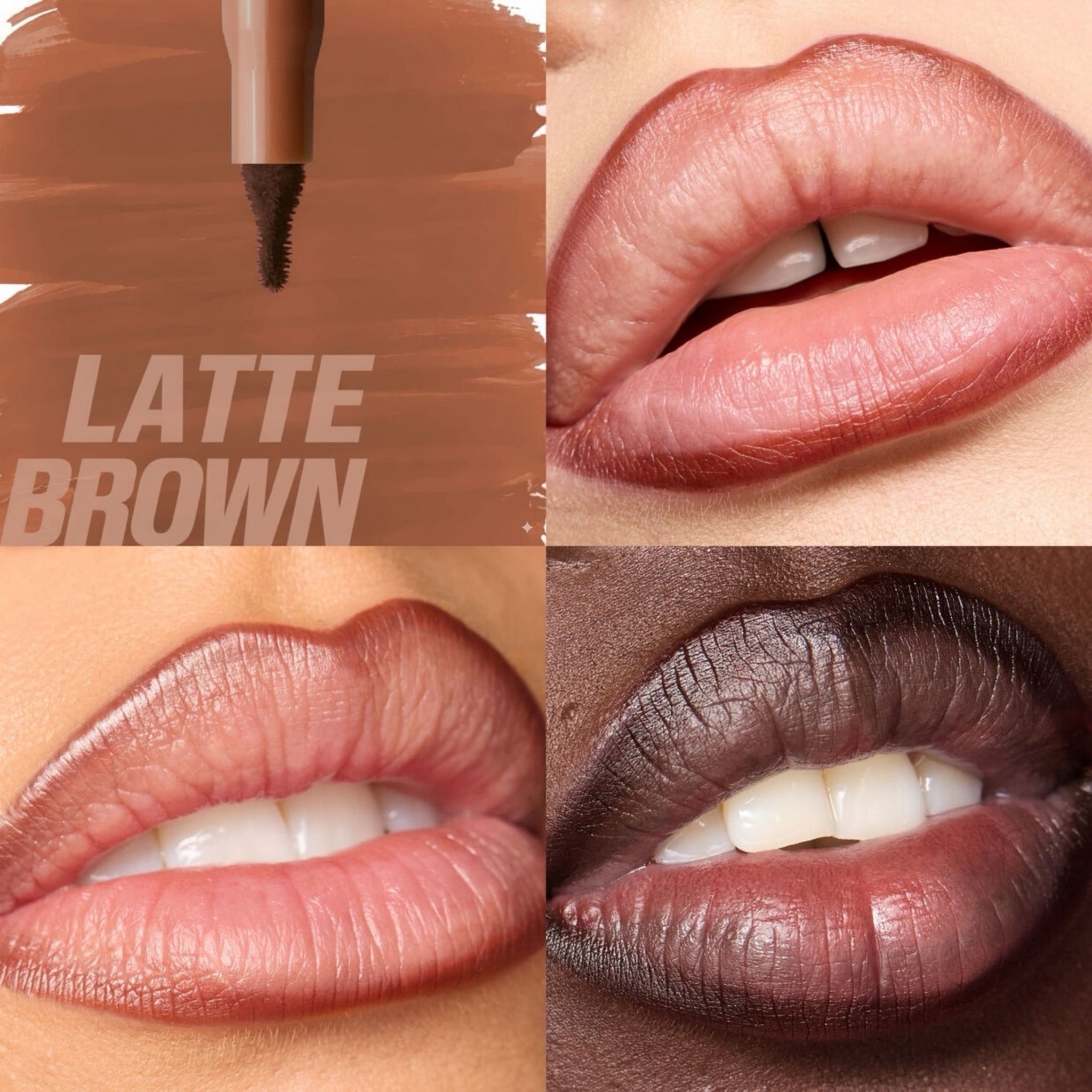 COCOSKN Lip Contour Stain Latte Brown auf verschiedenen Hauttönen und Lippenformen