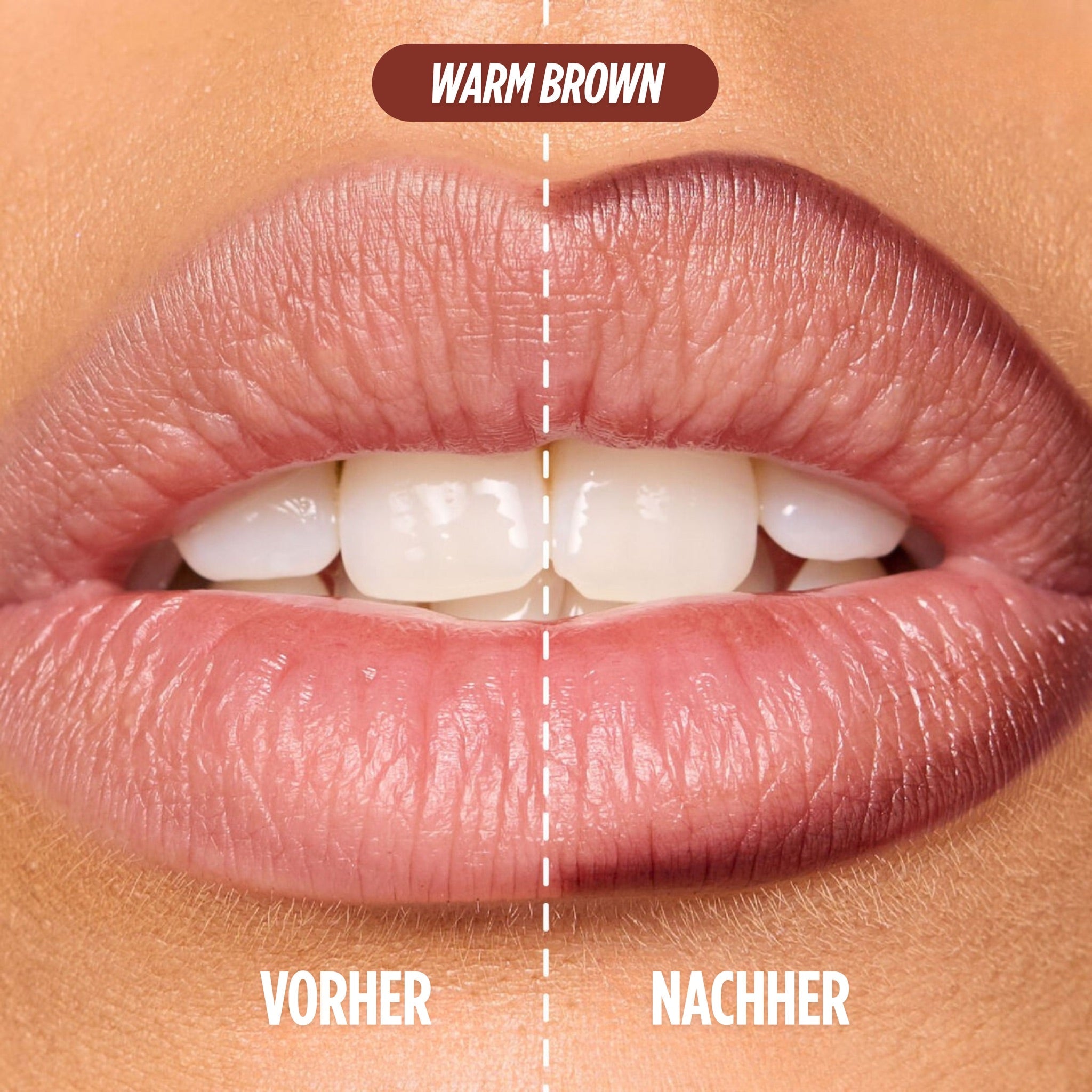 Vorher-Nachher Vergleich: Lippen ohne und mit COCOSKN Lip Contour Stain in Warm Brown