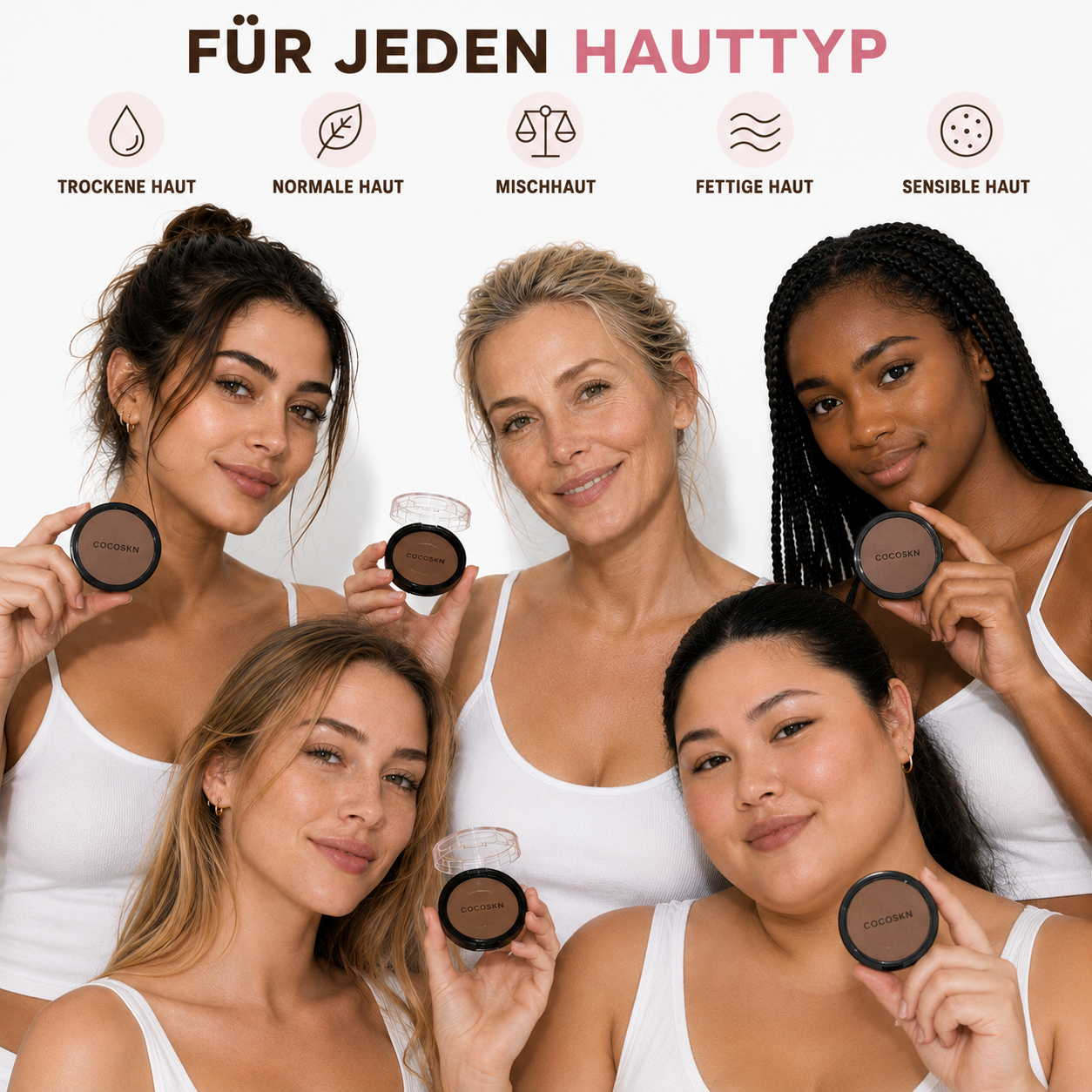 COCOSKN STAMPR für jeden Hauttyp geeignet: trockene, normale, Misch-, fettige und sensible Haut