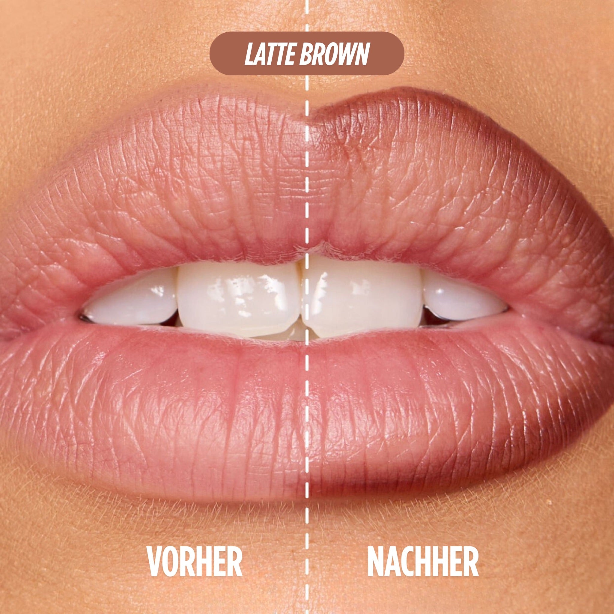 Vorher-Nachher Vergleich: Lippen ohne und mit COCOSKN Lip Contour Stain in Latte Brown