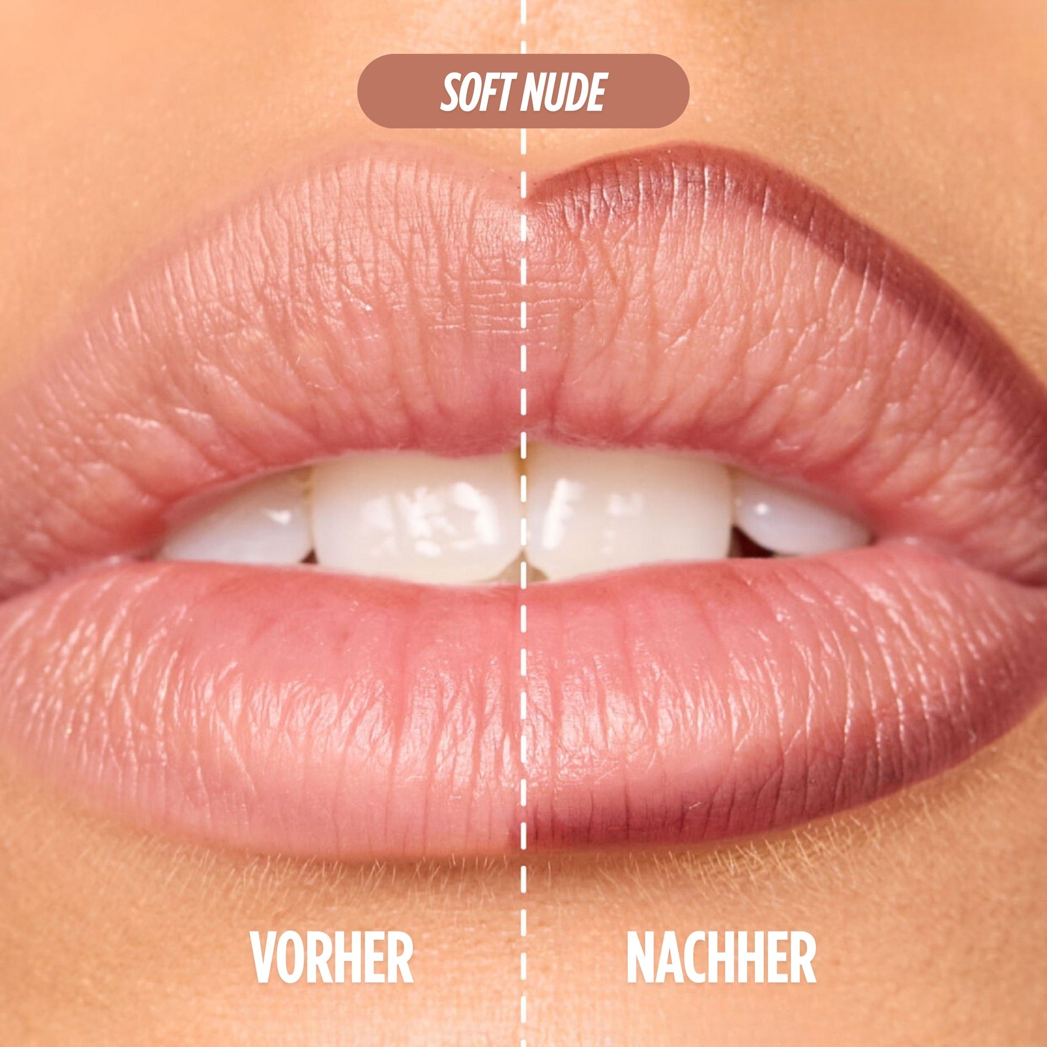 Vorher-Nachher Vergleich: Lippen ohne und mit COCOSKN Lip Contour Stain in Soft Nude