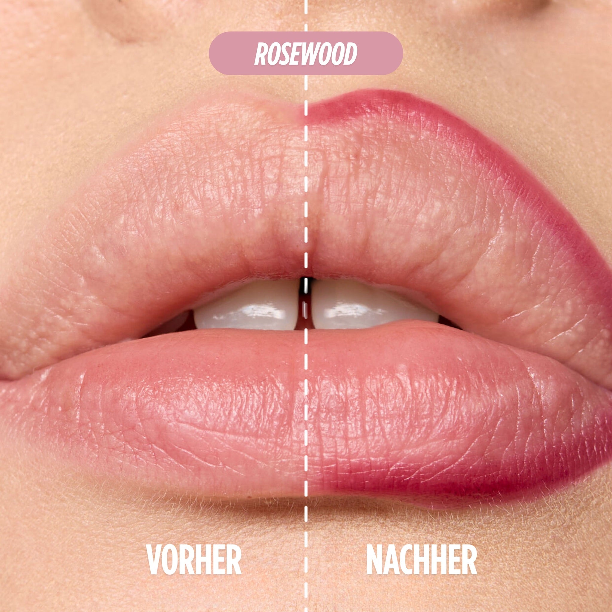 Vorher-Nachher Vergleich: Lippen ohne und mit COCOSKN Lip Contour Stain in Rosewood
