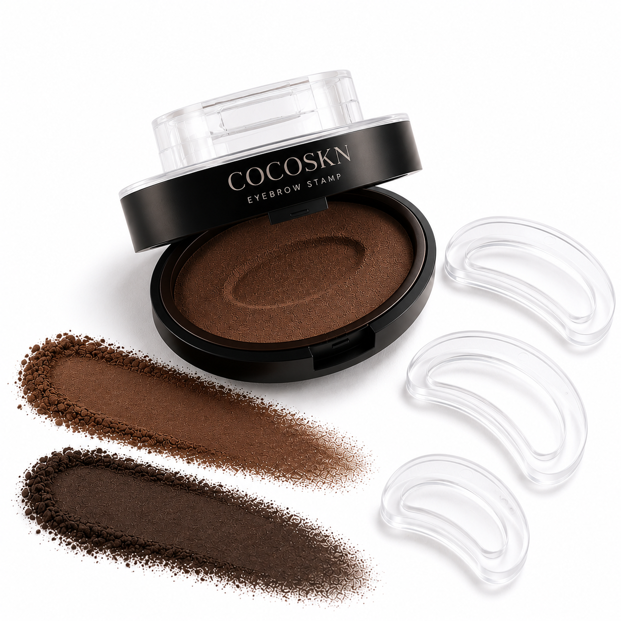 COCOSKN Eyebrow Stamp geöffnet mit Puder und drei Stempelformen