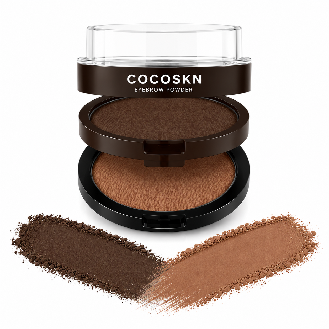 COCOSKN Eyebrow Powder mit Swatches in zwei Brauntonnuancen
