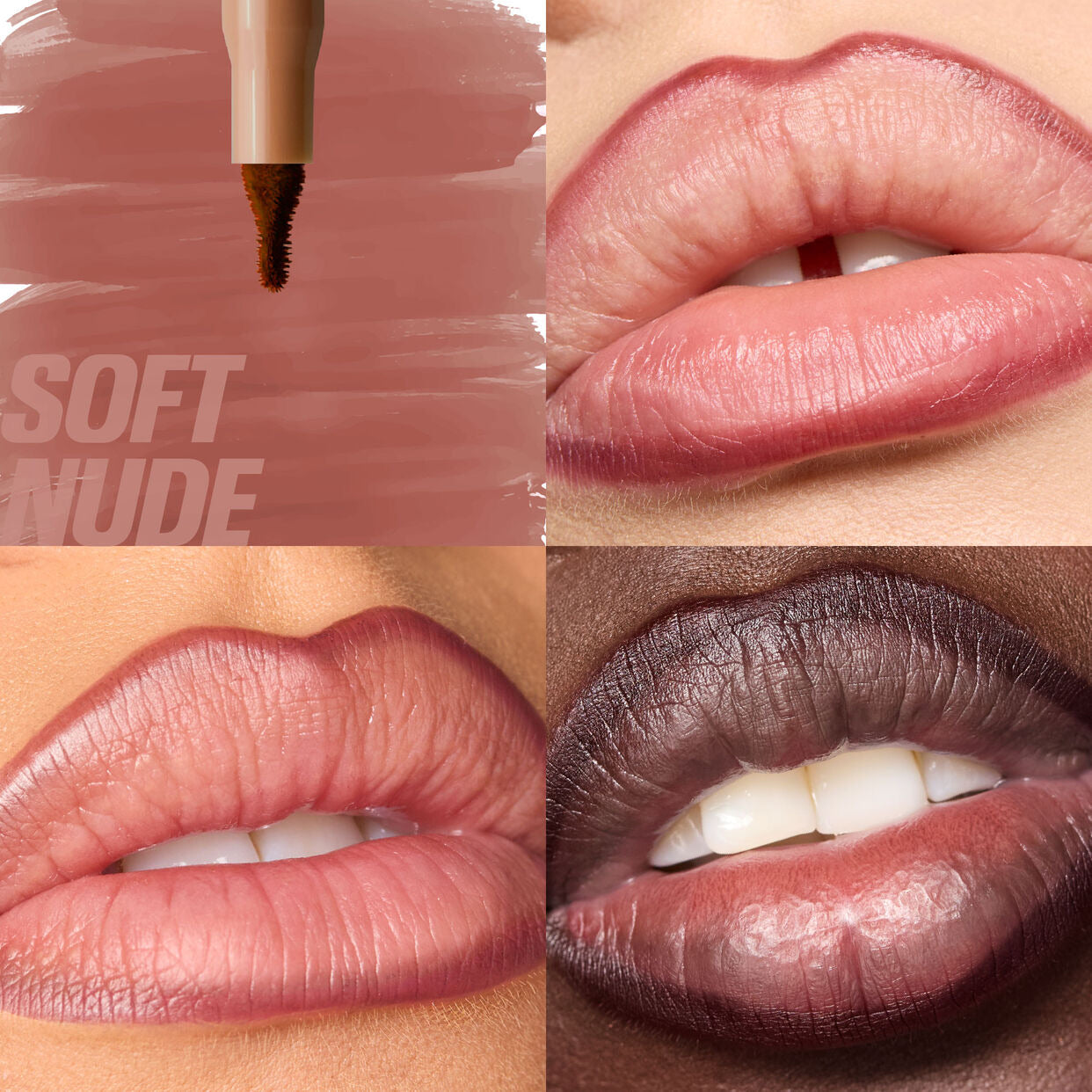COCOSKN Lip Contour Stain Soft Nude auf verschiedenen Hauttönen und Lippenformen