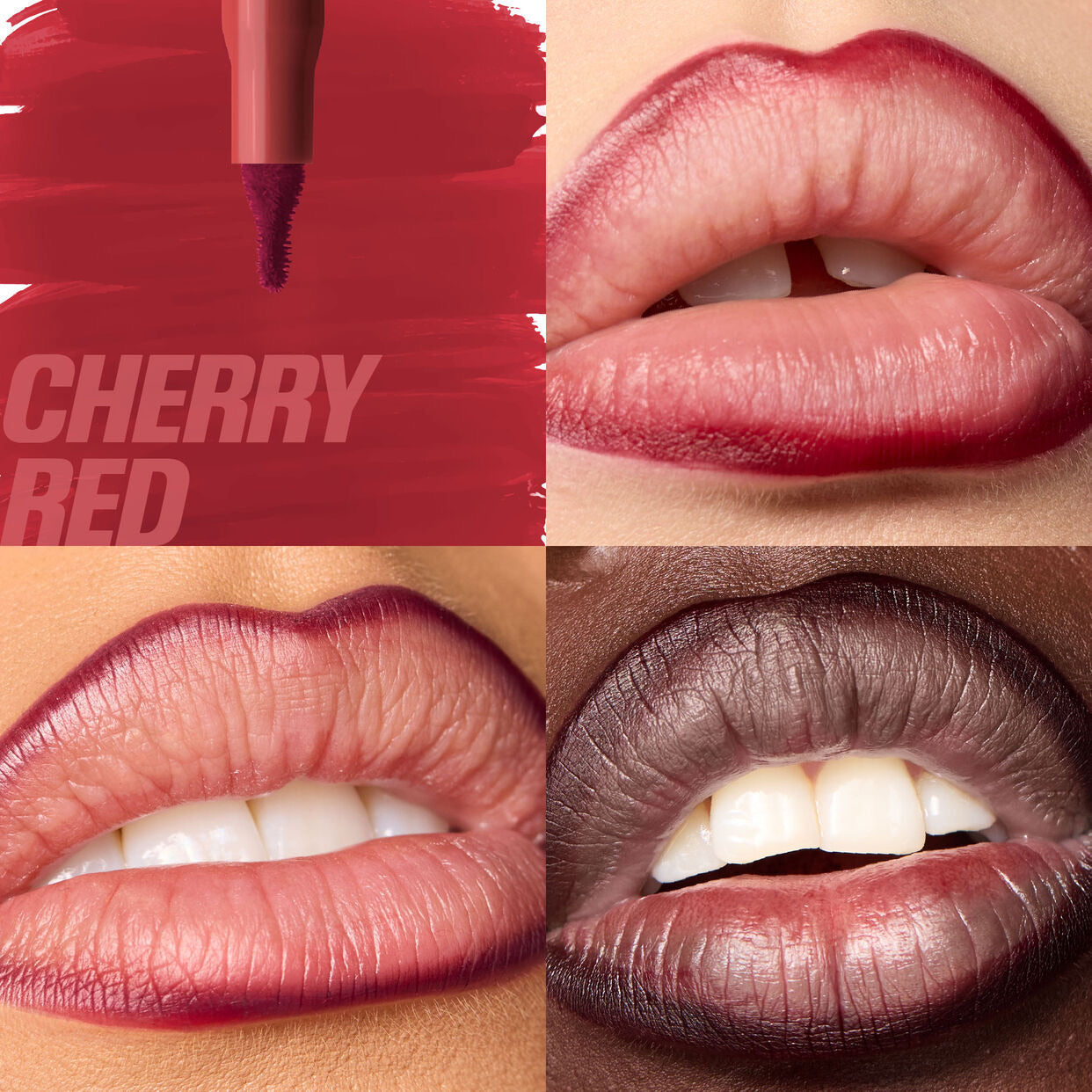 COCOSKN Lip Contour Stain Cherry Red auf verschiedenen Hauttönen und Lippenformen
